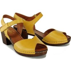 MANITU 910998-6 gelb, sandały damskie. Sandały damskie Manitu, bez wzorów, ze skóry, bez obcasa, na obcasie, bez zapięcia. Za 219,90 zł.