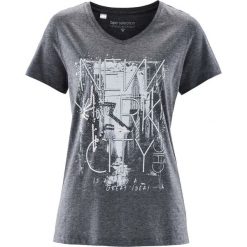 T-shirt bonprix szary melanż - biały. Szare koszulki damskie bonprix, z nadrukiem, bez kołnierzyka, bez rękawów. Za 34,99 zł.