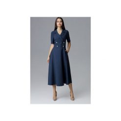 Sukienka M632 Granat. Niebieskie sukienki damskie FIGL, m, bez wzorów, bez kołnierzyka, bez rękawów, rozkloszowane. Za 259,00 zł.