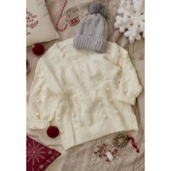 Biały Sweter Showing. Białe swetry damskie Renee, uniwersalny, z aplikacjami, z dzianiny, casualowe, bez rękawów, długie, bez kaptura. Za 149,99 zł.