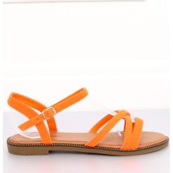 Sandałki damskie pomarańczowe WL255 Orange. Pomarańczowe sandały damskie ButyModne, z aplikacjami, z zamszu, klasyczne, bez obcasa, na płaskiej podeszwie, bez zapięcia. Za 74,46 zł.