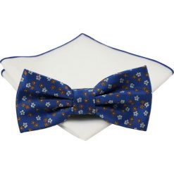 Mucha z poszetką - Chattier, Męska - Ciemnoniebieska z Motywem Kwiatowym MUCH0434. Niebieskie muszki męskie Chattier, na imprezę, w paski, eleganckie. Za 44,00 zł.