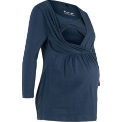 Shirt ciążowy i do karmienia, rękawy 3/4 bonprix ciemnoniebieski. Niebieskie koszulki damskie bonprix, bez wzorów, ze skóry, bez kołnierzyka. Za 54,99 zł.
