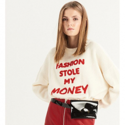 Sweter z napisem - Kremowy. Białe swetry klasyczne damskie Sinsay, l. Za 69,99 zł.