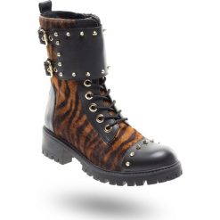 TRAPERY TWINSET Z NITAMI. Czarne buty trekkingowe damskie Twinset, ze skóry, na wysokim obcasie, na sznurówki. Za 869,50 zł.