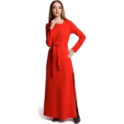 Czerwona Sukienka Dresowa Maxi z Dekoltem Caro z Rozcięciem. Czarne długie sukienki marki Mohito, l, proste. Za 149,90 zł.