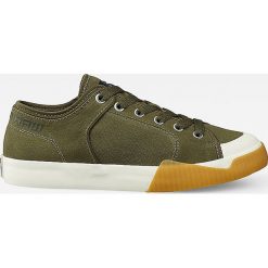 Sneakersy "Rackam Tendric" w kolorze khaki. Brązowe trampki męskie G-Star, z nadrukiem, z materiału, na sznurówki. W wyprzedaży za 257,95 zł.