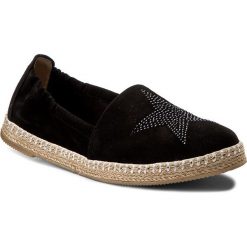 Espadryle NEŚCIOR - 098-G Czarny Zamsz. Czarne espadryle damskie marki Neścior, z aplikacjami, ze skóry, bez obcasa, na płaskiej podeszwie. W wyprzedaży za 189,00 zł.