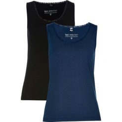 Top (2 szt.) bonprix ciemnoniebieski + czarny. Niebieskie bluzki damskie bonprix, bez wzorów, z koronki, z klasycznym kołnierzykiem. Za 55,98 zł.