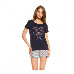Piżama Tayla 36810-59X Granatowa. Niebieskie piżamy damskie Henderson Ladies, s, bez wzorów, bez rękawów. Za 75,90 zł.