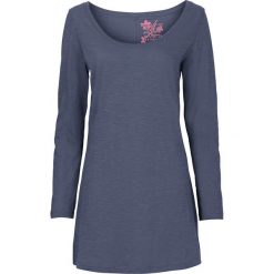Shirt z długim rękawem bonprix niebieski indygo. Niebieskie koszulki damskie bonprix, bez wzorów, bez kołnierzyka. Za 34,99 zł.