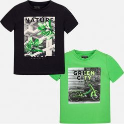 Mayoral - T-shirt dziecięcy 128-172 (2-pack). Szare t-shirty męskie marki Mayoral, z nadrukiem, z bawełny, z okrągłym kołnierzem. Za 99,90 zł.