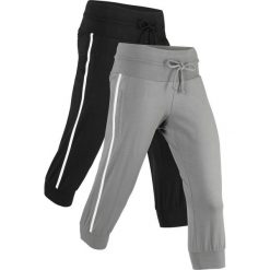 Spodnie sportowe 3/4 ze stretchem (2 pary), Level 1 bonprix czarno-dymny szary. Czarne spodnie damskie bonprix, bez wzorów, na fitness i siłownię. Za 129,98 zł.