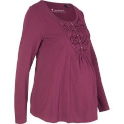 Shirt bawełniany ciążowy i do karmienia bonprix jeżynowy. Fioletowe koszulki damskie bonprix, bez wzorów, z bawełny, z okrągłym kołnierzem. Za 49,99 zł.