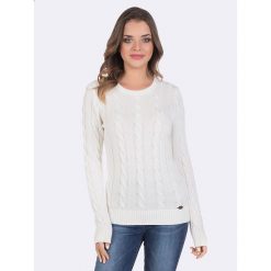 Sweter w kolorze białym. Białe swetry damskie Giorgio di Mare, s, z aplikacjami, z bawełny, bez rękawów, bez kaptura. W wyprzedaży za 149,95 zł.