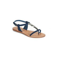 Sandały LPB Shoes PEPITA. Niebieskie sandały damskie marki LPB Shoes, bez wzorów, bez obcasa, bez zapięcia. Za 129,00 zł.