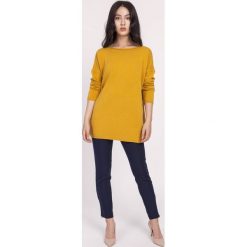 Dzianinowa bluzka oversize musztardowa - l/xl. Bluzki damskie e-margeritka.pl, xl, bez wzorów, z wiskozy, bez kołnierzyka, bez rękawów. Za 159,99 zł.