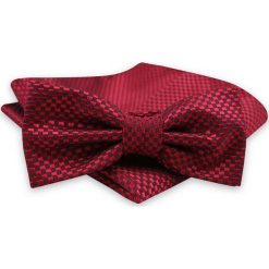 Czerwona Mucha Męska -ALTIES- z Taką Samą Poszetką, w Kratkę, Wzór Geometryczny MUALTS0518. Czerwone muszki męskie Alties, na imprezę, w paski, eleganckie. Za 40,00 zł.