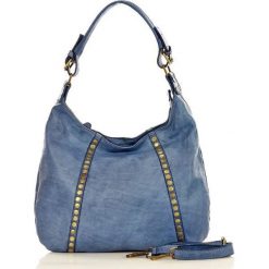 MARCO MAZZINI Torebka skórzana shoulder rivets old pelle lavata niebieska jeans. Niebieskie torebki klasyczne damskie MAZZINI, w paski, z jeansu, zdobione, bez dodatków. Za 449,00 zł.