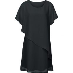 Sukienka z tkaniny bonprix czarny. Czarne sukienki damskie bonprix, bez wzorów, z tkaniny, z asymetrycznym kołnierzem, bez rękawów, asymetryczne. Za 109,99 zł.