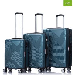 Walizki (3 szt.) w kolorze morskim. Niebieskie walizki Lys, bez wzorów, z materiału. W wyprzedaży za 472,95 zł.