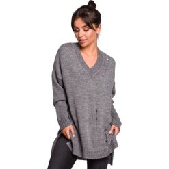 Sweter z dziurami - szary. Szare swetry damskie BE, s, bez wzorów, prążkowane, bez rękawów, bez kaptura. Za 159,00 zł.