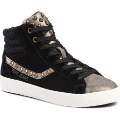 Sneakersy PEPE JEANS - Kioto Anin PLS30916 Black 999. Czarne półbuty damskie Pepe Jeans, na co dzień, z aplikacjami, z jeansu, bez obcasa, na płaskiej podeszwie, bez zapięcia. W wyprzedaży za 259,00 zł.