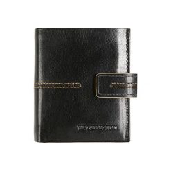 Portfele męskie: Skórzany portfel w kolrze czarnym – (S)10 x (W)9 cm