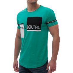 Męski t-shirt TROY TURQUA. Niebieskie t-shirty męskie Męski t-shirt TROY TURQUA, s, bez wzorów, bez kołnierzyka. W wyprzedaży za 29,00 zł.