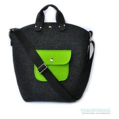 Torebki klasyczne damskie: BiGGest BaG – vol.1 antracyt z zieloną kieszonką