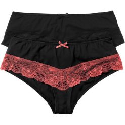 Figi "panty" (2 pary) bonprix czarno-koralowy + czarny. Czarne majtki damskie bonprix, bez wzorów. Za 25,98 zł.