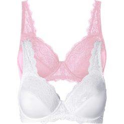 Biustonosz (2 szt.) bonprix jasnoróżowy + biały. Różowe biustonosze z fiszbinami marki bonprix, w koronkowe wzory, z koronki. Za 45,98 zł.