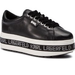 Sneakersy KARL LAGERFELD - KL61450 Black Lthr. Czarne półbuty damskie marki KARL LAGERFELD, bez wzorów, ze skóry ekologicznej, bez obcasa, na obcasie, bez zapięcia. Za 839,00 zł.