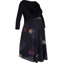 Sukienka shirtowa ciążowa i do karmienia piersią, kopertowa bonprix czarny. Czarne sukienki damskie bonprix, bez wzorów, bez kołnierzyka, moda ciążowa, bez rękawów, kopertowe. Za 159,99 zł.