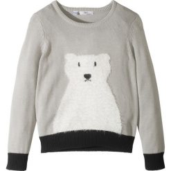 Swetry dziewczęce: Sweter z motywem niedźwiedzia polarnego bonprix jasnoszary melanż – czarny