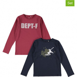 Koszulki (2 szt.) "Vux" w kolorze granatowym i bordowym. Czerwone t-shirty chłopięce z długim rękawem Name it Kids, z bawełny. W wyprzedaży za 42,95 zł.