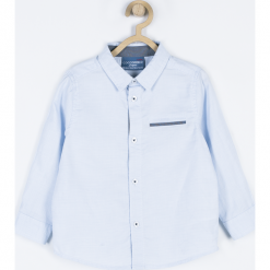 KOSZULA. Niebieskie koszule chłopięce marki ELEGANT BABY BOY, w kratkę, z bawełny, eleganckie, bez kołnierzyka, z długim rękawem, długie. Za 65,90 zł.