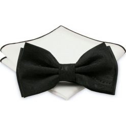 Mucha z poszetką - Chattier, Męska - Czarna z Delikatnym Deseniem MUCH0413. Czarne muszki męskie Chattier, na imprezę, w paski, eleganckie. Za 44,00 zł.