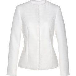 Żakiet z przędzy boucle bonprix biel wełny. Białe żakiety damskie bonprix, bez wzorów, z wełny. Za 124,99 zł.