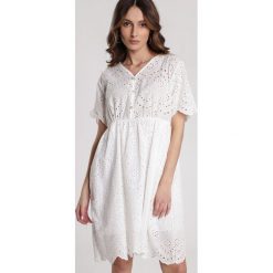 Biała Sukienka Aethena. Białe sukienki damskie Renee, xl, z haftami, z dekoltem w serek, bez rękawów, mini, rozkloszowane. Za 109,99 zł.