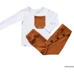 BUGZY Zestaw biała bluza + Spodnie brązowe. Pomarańczowe bluzy chłopięce rozpinane marki Pakamera, z dzianiny, z długim rękawem, długie. Za 119,00 zł.