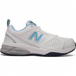 New Balance WX624WB4. Szare buty sportowe damskie New Balance, bez wzorów, ze skóry, na fitness i siłownię. W wyprzedaży za 199,99 zł.