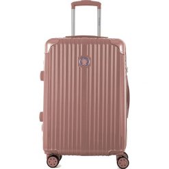 Walizka w kolorze różowego złota - 71 l. Różowe walizki Ines de la Fressange, bez wzorów, z materiału. W wyprzedaży za 359,95 zł.