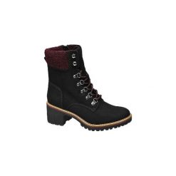 Sznurowane botki damskie Highland Creek na obcasie. Czarne botki damskie z materiału, bez obcasa, na obcasie, na sznurówki. Za 159,90 zł.