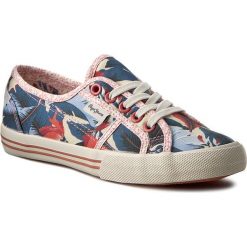 Tenisówki PEPE JEANS - Baker Caribe PGS30277 Blue Print 548. Niebieskie półbuty damskie Pepe Jeans, bez wzorów, z jeansu, bez obcasa, na płaskiej podeszwie, bez zapięcia. W wyprzedaży za 109,00 zł.