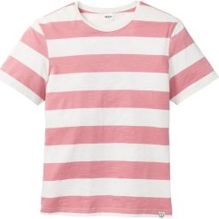 T-shirt w szerokie paski bonprix biel wełny - dymny jasnoróżowy w paski. Białe koszulki męskie bonprix, s, w paski, z wełny, z okrągłym kołnierzem. Za 34,99 zł.