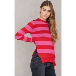 Paski damskie: Trendyol Sweter w paski z rozcięciami po bokach – Pink,Red,Multicolor