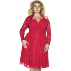 Bolerka i narzutki damskie: Koronkowe Czerwone Bolerko z Długim Rękawem PLUS SIZE