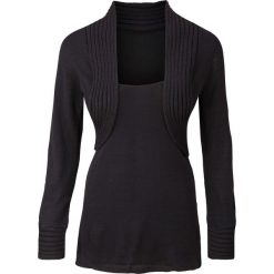 Sweter z bolerkiem bonprix czarny. Czarne swetry damskie marki bonprix, bez wzorów, z długim rękawem, długie, bez kaptura. Za 99,99 zł.