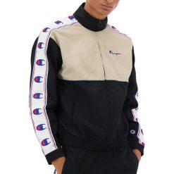 CHAMPION COLOUR BLOCK LOGO TAPE TRIM TRACK > 214050-KK001. Bluzy męskie Champion, m, bez wzorów, z nylonu, klasyczne, bez kołnierzyka, bez rękawów, długie, bez kaptura. Za 399,99 zł.